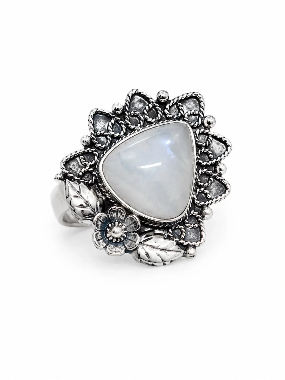 Sterling Silver Moonstone Floral Statement Ring